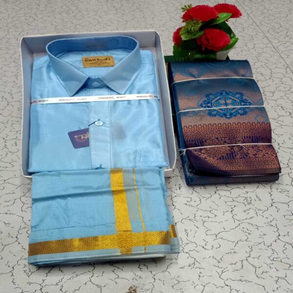 Blue Dhoti set and Saree