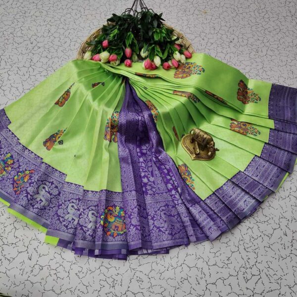 Green and Violet color Saree