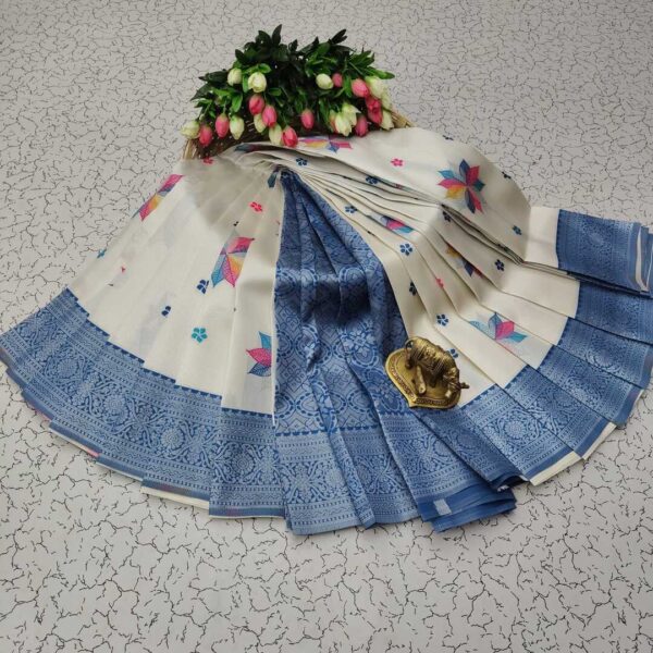 Fabric Blue White Saree